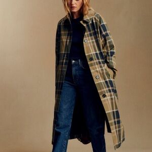 Sezane Clyde Coat Beige And Moss Green Checks - Size 36